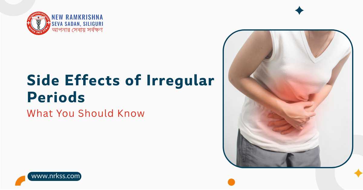 Woman experiencing abdominal pain due to irregular periods – side effects and symptoms